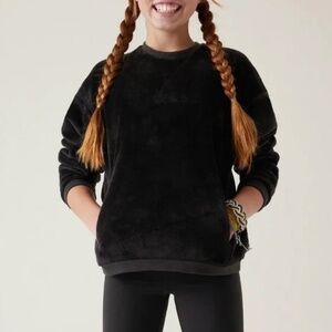 NWT- Athleta Girl Feelin Great Black Velour Sweatshirt size M (8-10)